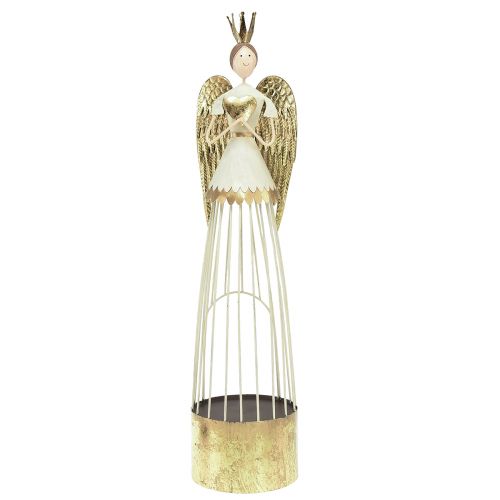 Artikel Tafeldecoratie metalen engelfiguur met hart witgoud H54cm