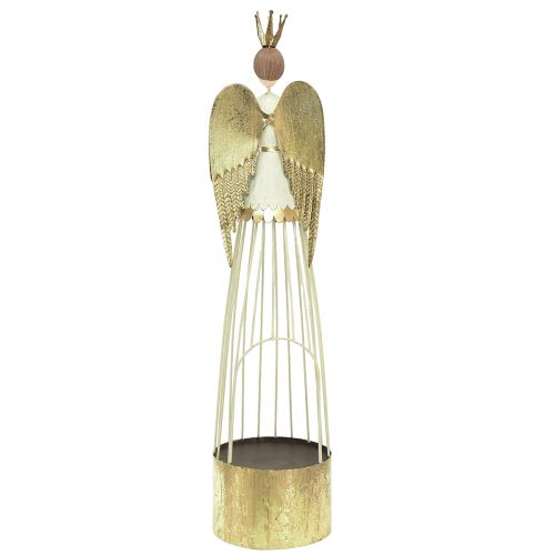 Artikel Tafeldecoratie metalen engelfiguur met hart witgoud H54cm
