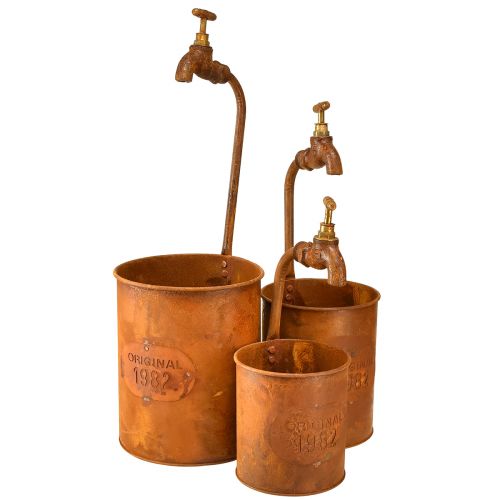 Floristik24 Plantenbak patina decoratief metaal met kraan H25/37/43cm set van 3 stuks