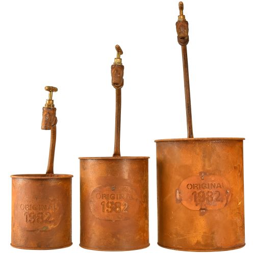Artikel Plantenbak patina decoratief metaal met kraan H25/37/43cm set van 3 stuks