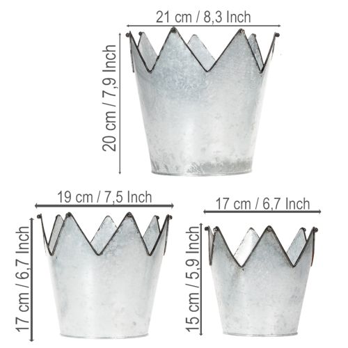 Bloempotkroon van metaal, decoratief zink, Ø21,5/19,5/17 cm, set van 3 | Floristik24.nl
