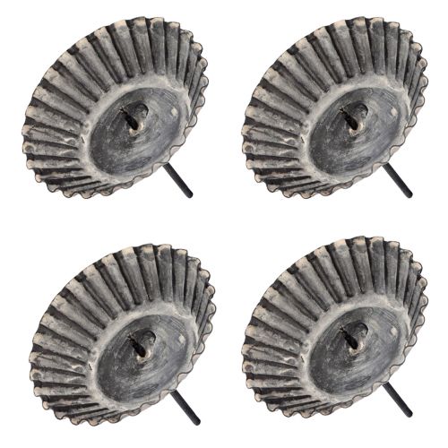 Artikel Vintage kaarsenhouder voor stompkaarsen om in te steken grijs Ø8,5cm 4 stuks