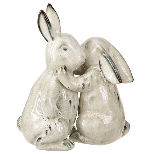 Floristik24 Keramische Konijnenfiguren Grijs – Leuke Paasdecoratie 2st 22cm