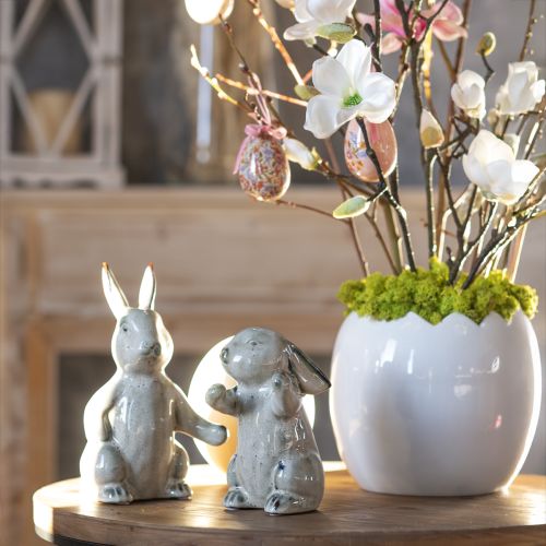 Floristik24 Keramische Konijnenfiguren Grijs – Leuke Paasdecoratie 2st 22cm