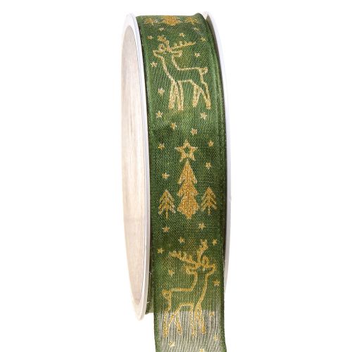 Artikel Kerstlint draadrand rendier groen goud B25mm L18m