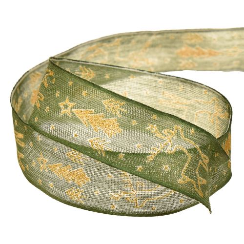 Artikel Kerstlint draadrand rendier groen goud B25mm L18m
