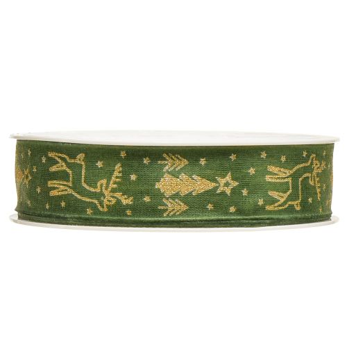 Artikel Kerstlint draadrand rendier groen goud B25mm L18m
