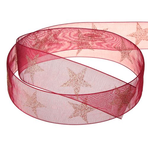 Artikel Kerstlint donkerrood goud met sterren B25mm L18m