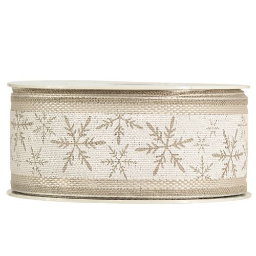 Floristik24 Kerstlint met sneeuwvlokken - winterlint met linnengehalte wit beige 40mm 12m