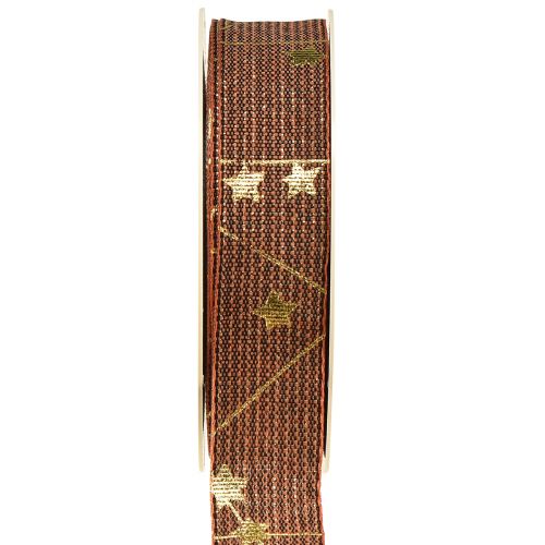 Artikel Kerstlint met sterren sierlint bruin goud 25mm 18m