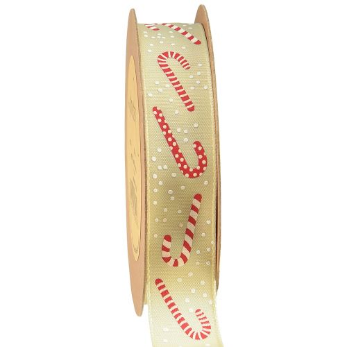 Kerstlint met zuurstokjes cadeaulint beige 25mm 15m