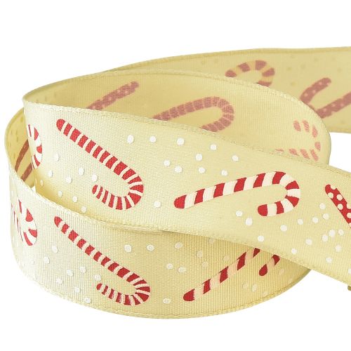 Artikel Kerstlint met zuurstokjes cadeaulint beige 25mm 15m