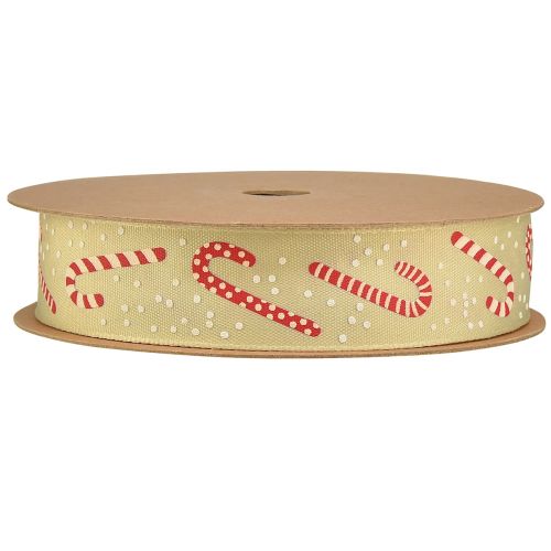 Artikel Kerstlint met zuurstokjes cadeaulint beige 25mm 15m