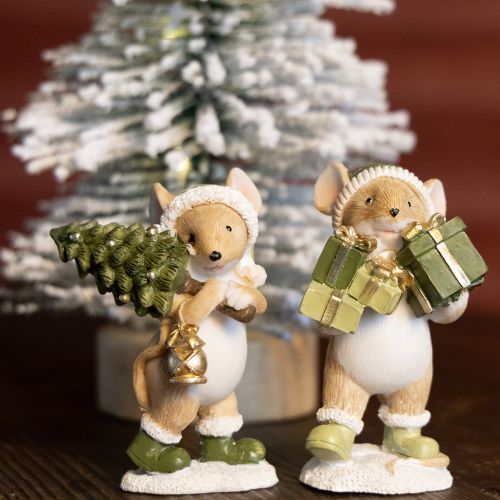 Artikel Kerstmuizen decoratie muis groen bruin H8cm 2 stuks