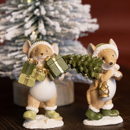Artikel Kerstmuizen decoratie muis groen bruin H8cm 2 stuks