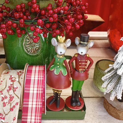 Artikel Kerstmuis decoratie figuren 14,5cm rood-groen 2 stuks