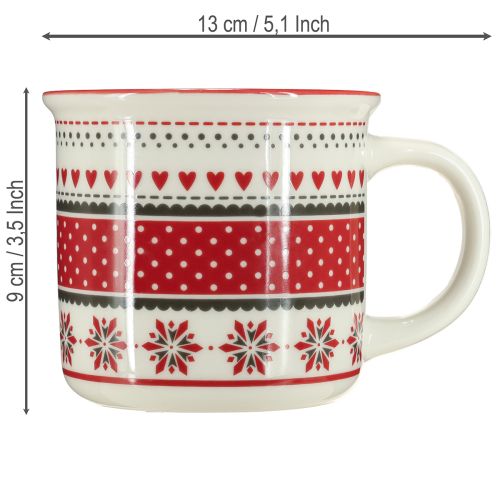 Artikel Kerstmok beker keramiek mok rood en wit Ø10cm H9cm
