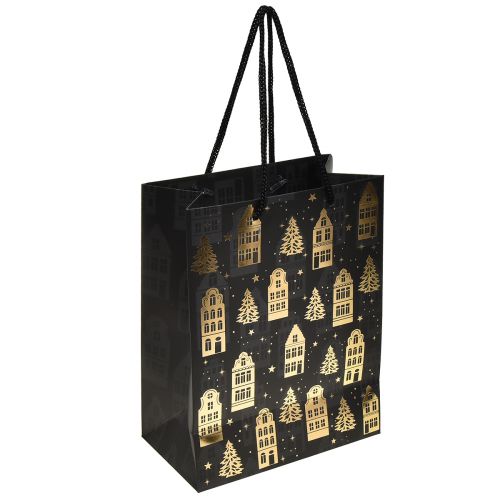 Floristik24 Kersttas zwart/gouden dennenhuisjes 18x10x23cm 2 stuks