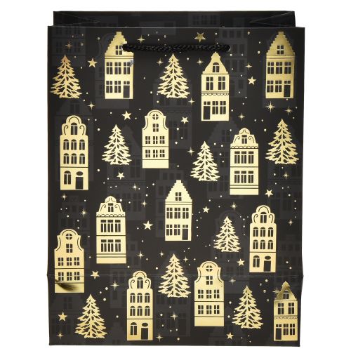 Floristik24 Kersttas zwart/gouden dennenhuisjes 18x10x23cm 2 stuks