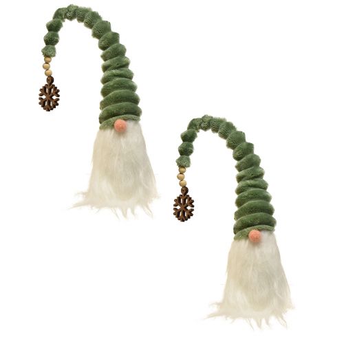 Floristik24 Feestelijke kabouter met groene spiraalhoed en witte baard 65cm - Scandinavische kerstmagie voor thuis - 2 stuks