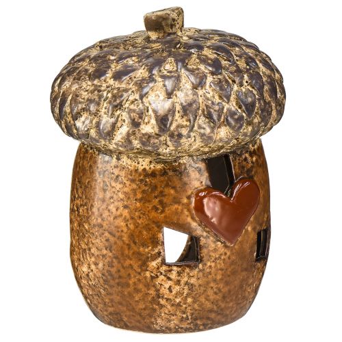 Artikel Lantaarn eikelbruin, 15,4 cm - Rustieke herfstdecoratie met hartmotief