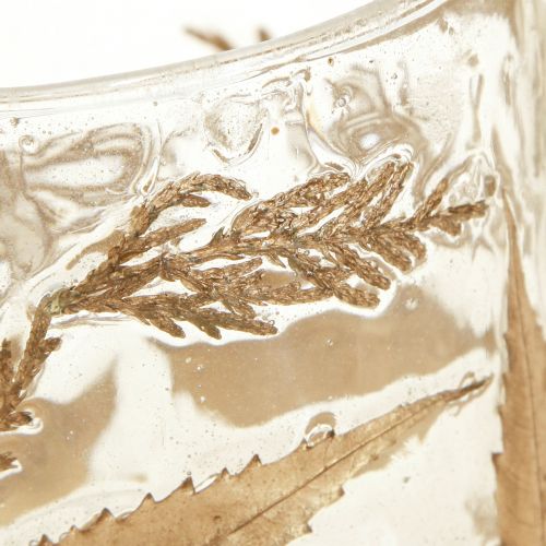 Artikel Lantaarn glas met gouden bladeren Ø7,5cm H8,5cm 2st