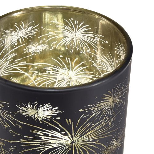 Artikel Elegante glazen lantaarn met vuurwerkontwerp - zwart en goud, 9 cm - ideale decoratie voor feestelijke gelegenheden - verpakking van 6