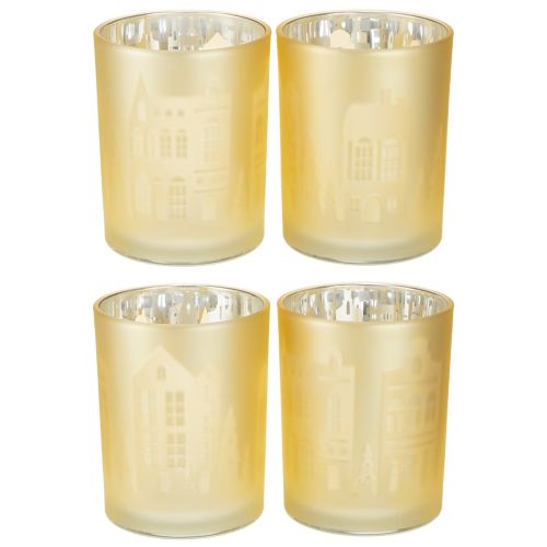 Floristik24 Lantaarn glas zilver goud stadssilhouet H12,5cm 4 stuks