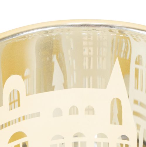 Artikel Lantaarn glas zilver goud stadssilhouet H12,5cm 4 stuks