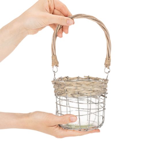 Hangende lantaarndecoratie, metaal, glas, wilgentakken, Ø13cm H12cm, 2 stuks | Floristik24.nl
