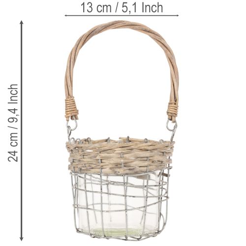 Hangende lantaarndecoratie, metaal, glas, wilgentakken, Ø13cm H12cm, 2 stuks | Floristik24.nl