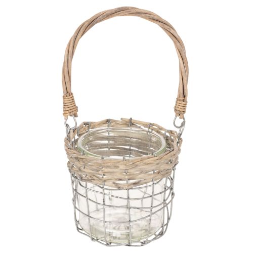 Hangende lantaarndecoratie, metaal, glas, wilgentakken, Ø13cm H12cm, 2 stuks | Floristik24.nl