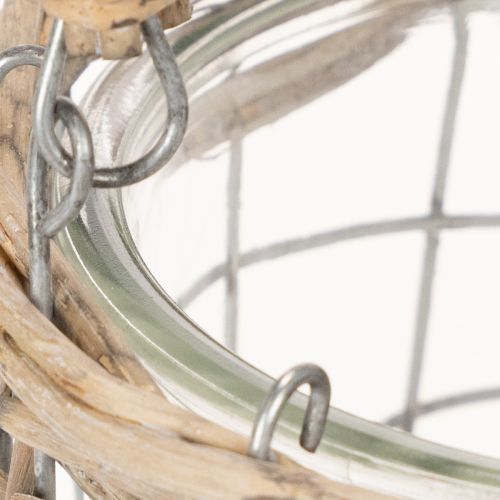 Hangende lantaarn, glas, metaal, wilgenhout, Ø14,5 cm, 2 stuks | Floristik24.nl