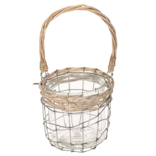 Hangende lantaarn, glas, metaal, wilgenhout, Ø14,5 cm, 2 stuks | Floristik24.nl