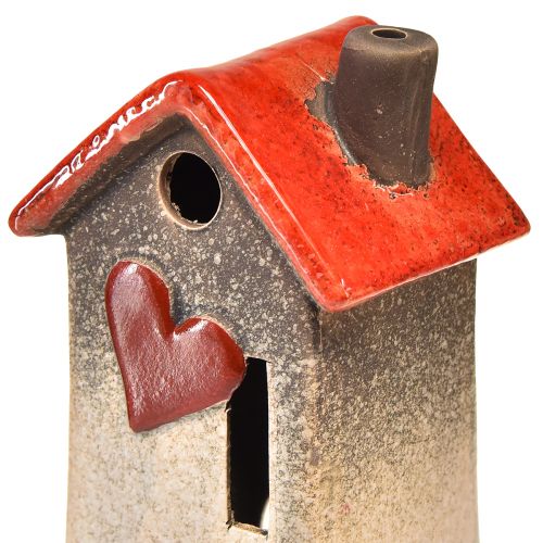 Floristik24 Huislantaarn van keramiek met rood dak en hartvenster - 17,5 cm 2 st