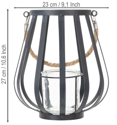 Artikel Metalen lantaarn met glas, antraciet, Ø23cm, H27cm