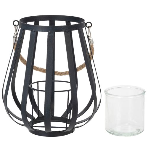 Artikel Metalen lantaarn met glas, antraciet, Ø23cm, H27cm