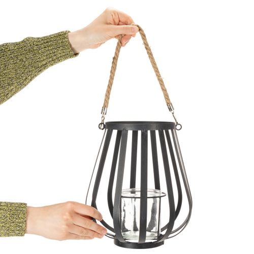 Artikel Metalen lantaarn met glas, antraciet, Ø23cm, H27cm