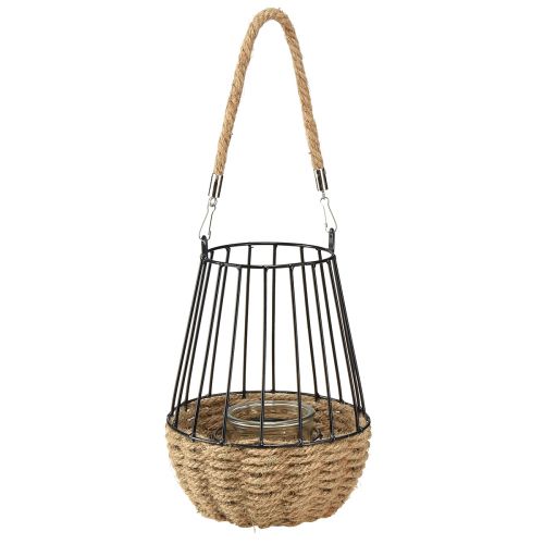 Artikel Lantaarn met handvat en glas zwart naturel Ø18cm H22cm