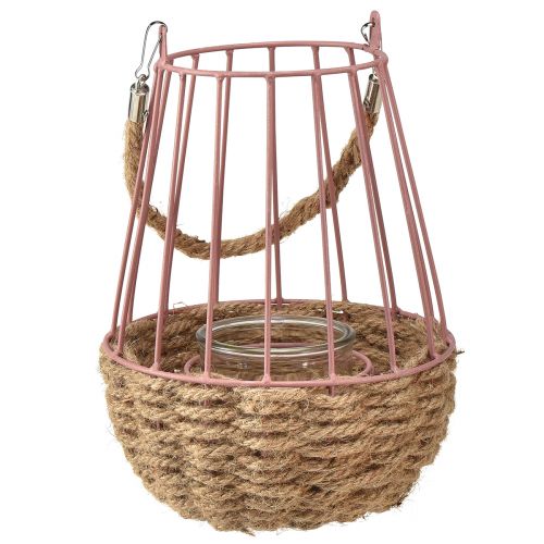Floristik24 Lantaarn met handvat en kaars glas roze naturel Ø18cm H22cm