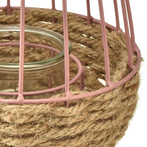 Artikel Lantaarn met handvat en kaars glas roze naturel Ø18cm H22cm