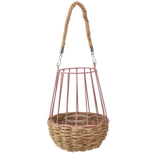 Artikel Lantaarn met handvat en kaars glas roze naturel Ø18cm H22cm