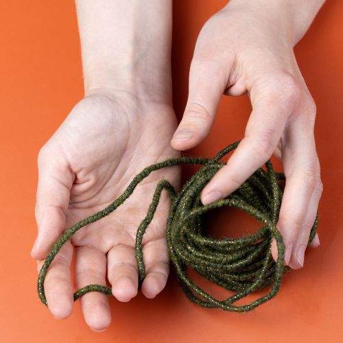 Artikel Groen wollen koord met gouden draad, 5m x 5mm met draad, voor decoratie en knutselen