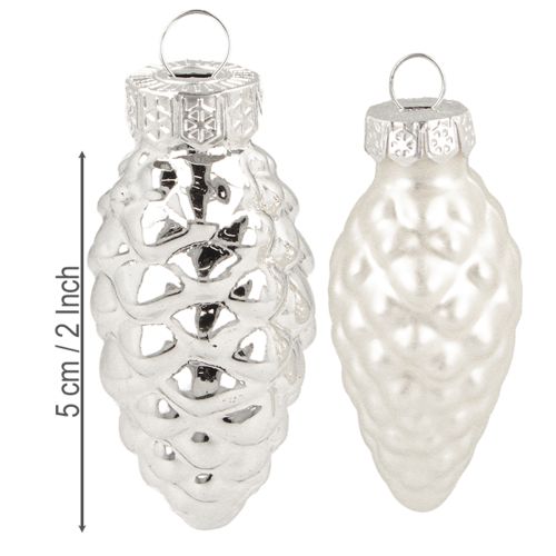 Artikel Kegeltjesmix van glas zilver 5cm 14 stuks