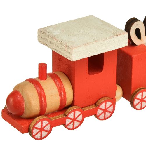 Artikel Houten trein met geschenkdozen, rood en wit, set van 2, 18x3x4,5 cm - Kerstdecoratie