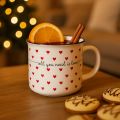 Beker met hartjes keramiek wit rood Ø9cm H9cm | Floristik24.nl