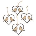 Floristik24 Hangdecoratie hart met vogels decoratie om op te hangen 12cm 4st