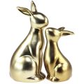Floristik24 Paashaasjes keramiek goud konijntje moeder 20/13cm set van 2