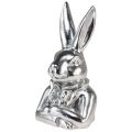 Floristik24 Decoratieve paashaas zilver keramiek decoratieve konijnenbuste H23cm