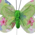 Floristik24 Decoratieve vlinders op draad geelgroene bloemen 6×9cm 12st